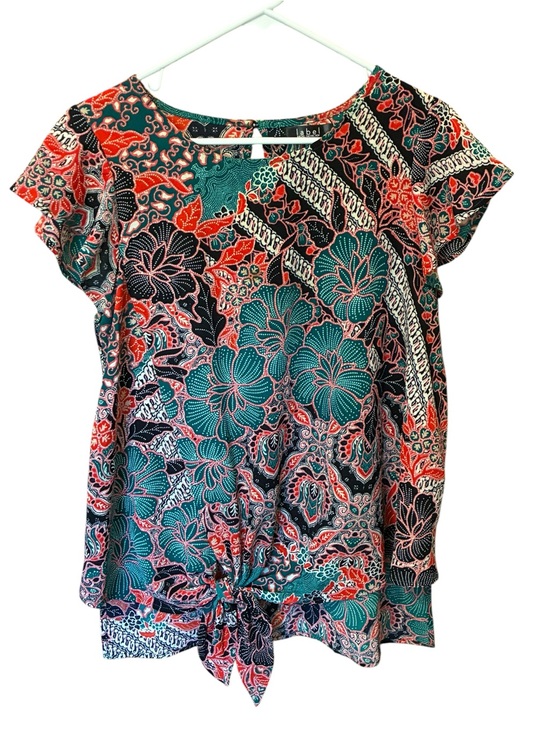 RACHEL Rachel Roy Tops - Floral Tie-Front Women’s Top in Teal and Coral